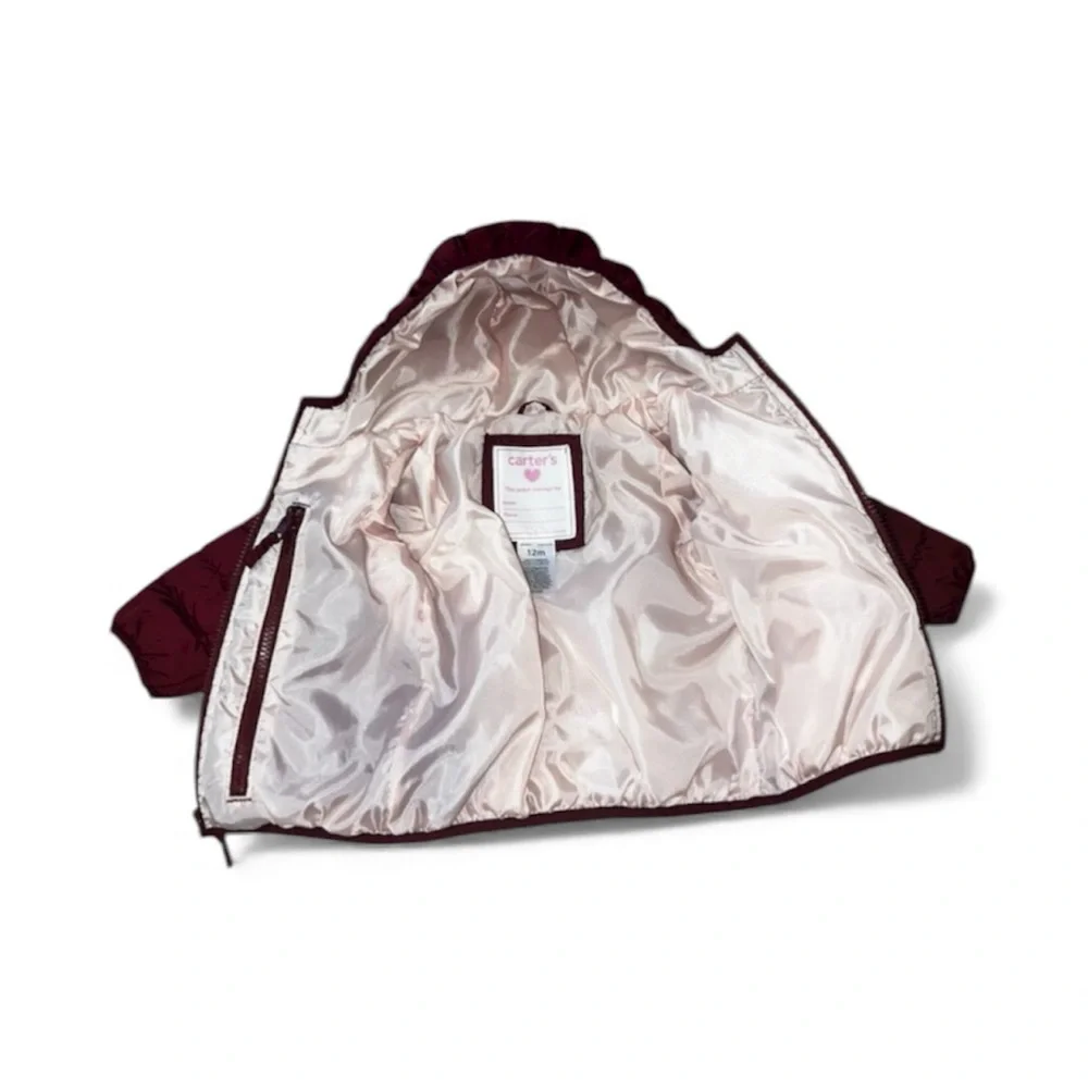Carter's Maroon Hooded Puffer/Winter Coat- 12 Months